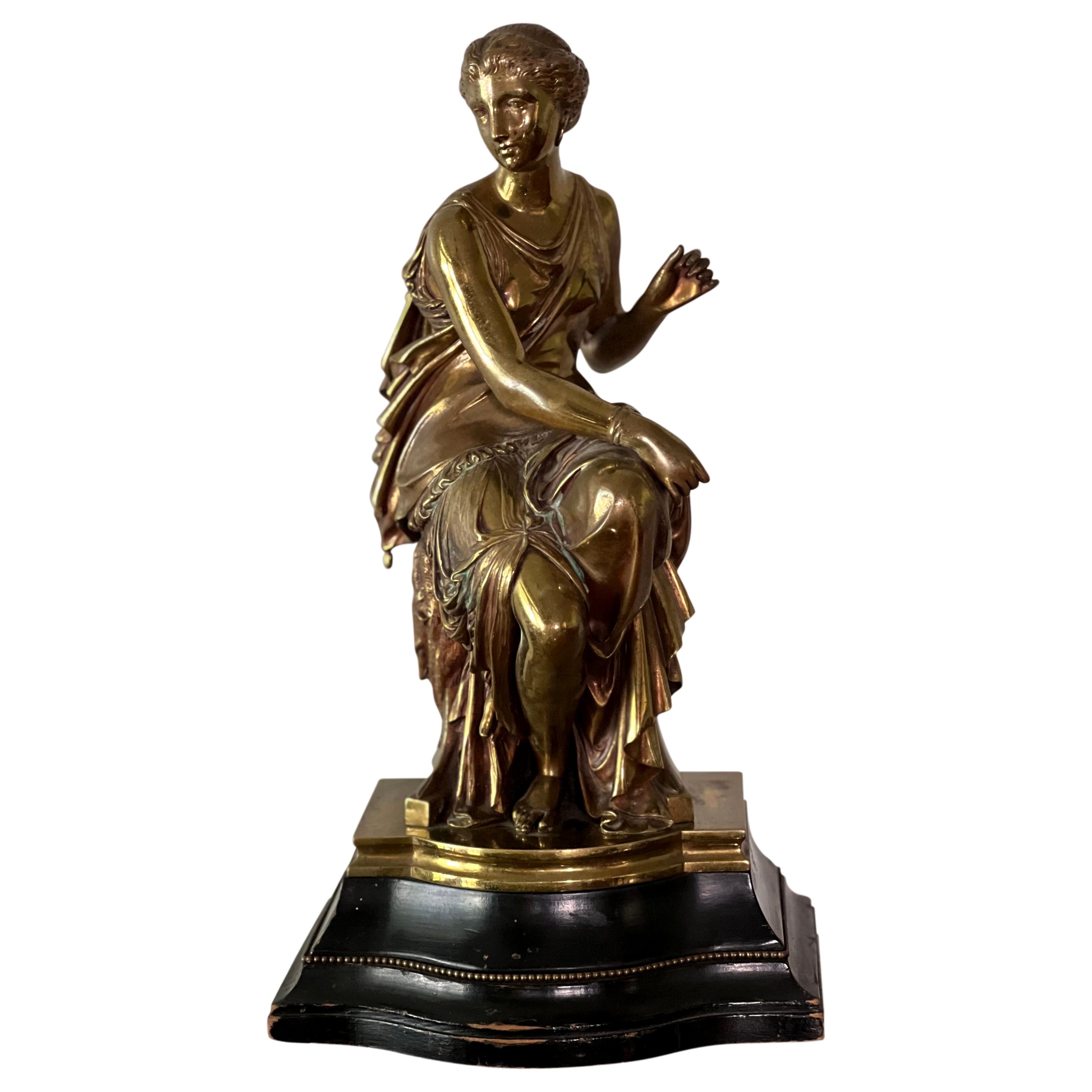 19th Century Patinated Bronze Sculpture of Maiden by Auguste Joseph Peiffer For Sale