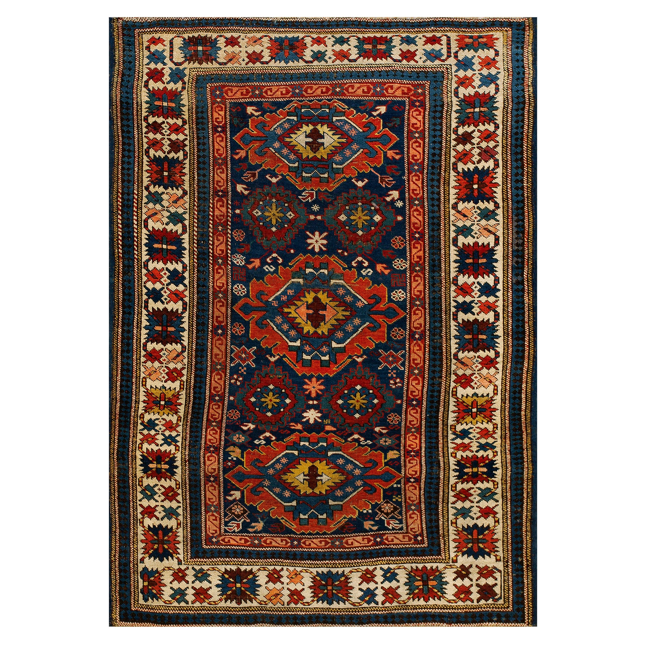 Kaukasischer Kuba-Teppich des 19. Jahrhunderts ( 3'9" x 5'3" - 114 x 160)