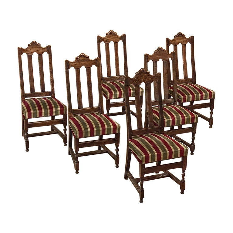 Set of 6 Antique Country French Upholstered Dining Chairs For Sale at