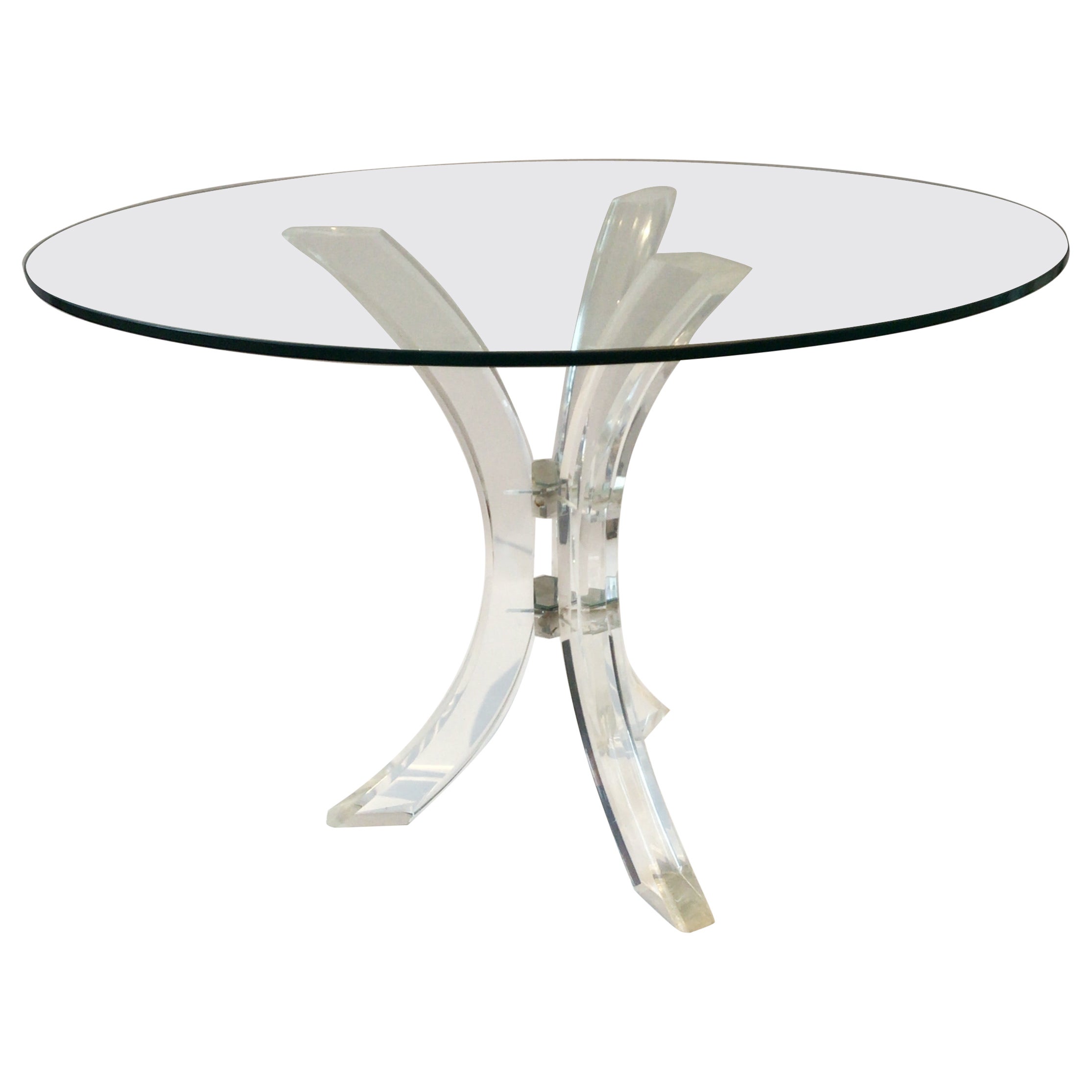 1970s Round Lucite Table With Glass Top