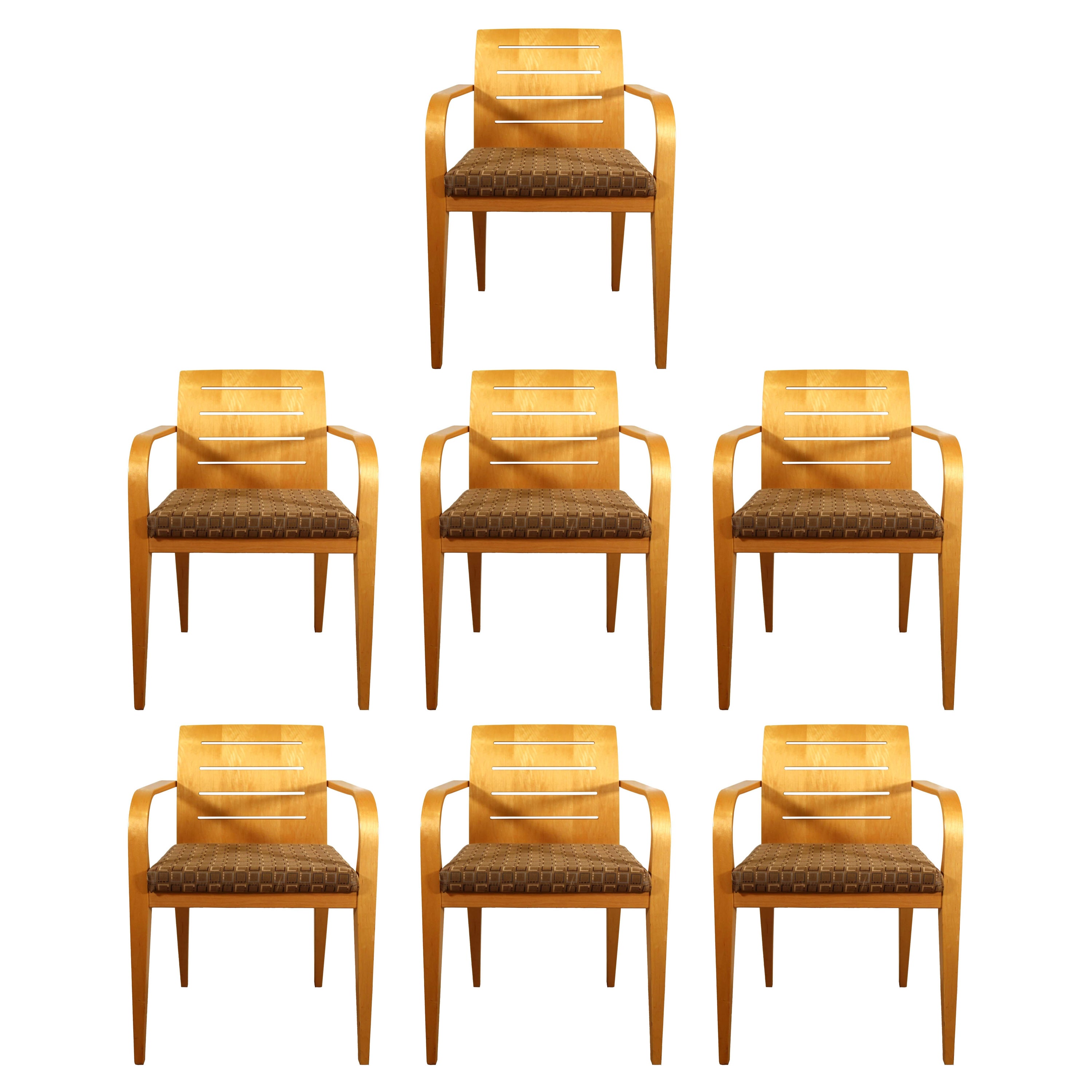 Contemporary Modern Set of 7 Bentwood Slat Back Armchairs by Haworth For Sale
