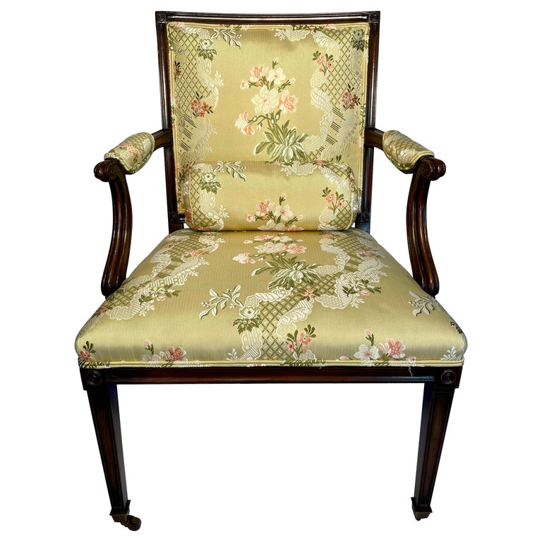 Antique English Mahogany Desk Chair with Scalamandre Fabric, Circa 1850 ...