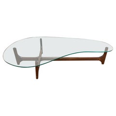 Mid-Century Walnut Coffee Table with Biomorphic Glass Top, Ca. 1960s