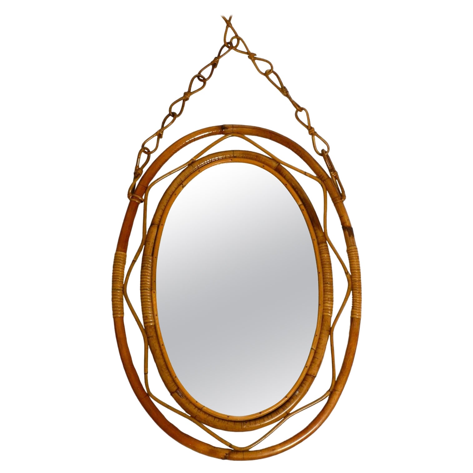 Beautiful Bijan Brass and Copper Etched Oval Wall Mirror For Sale at