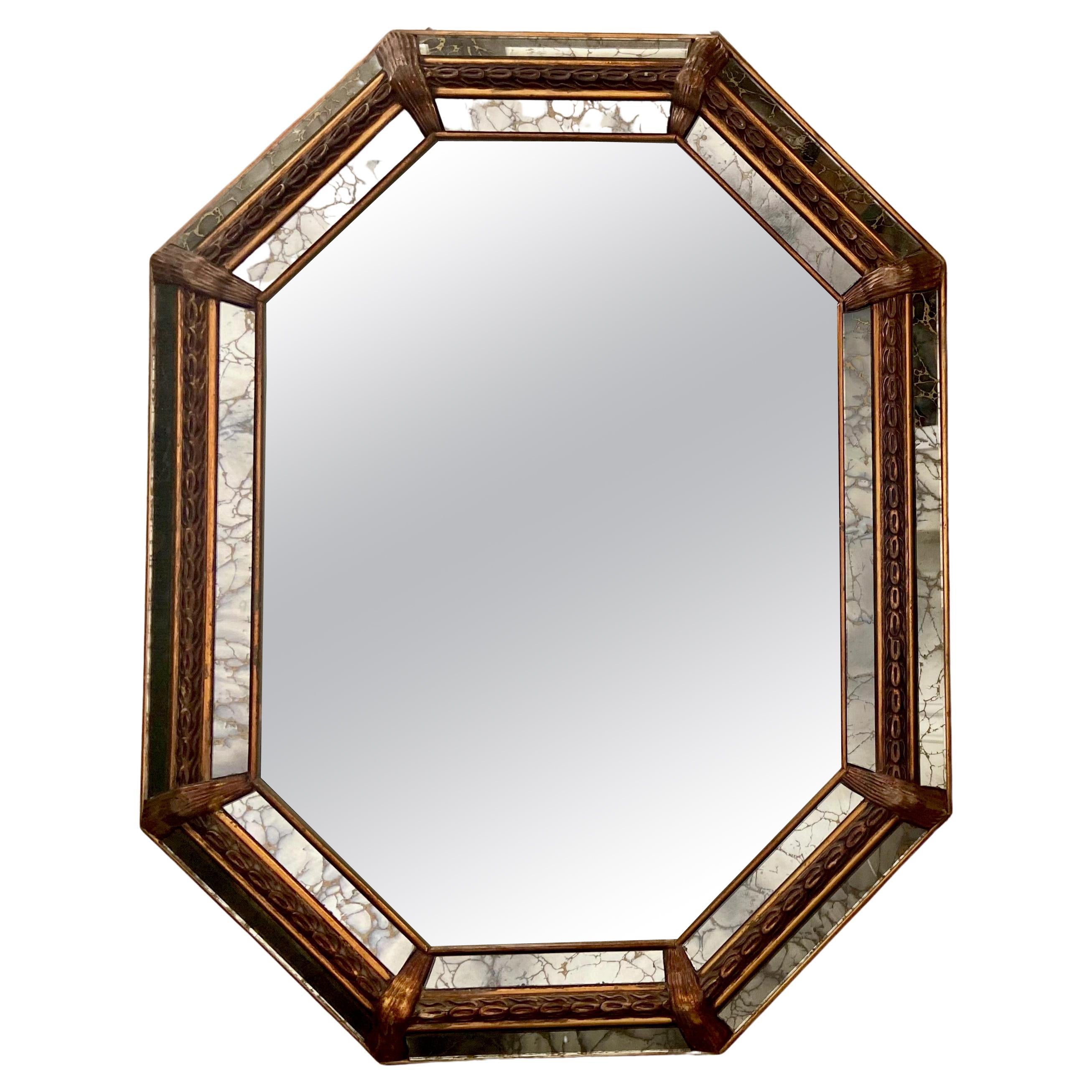 Venetian Octagonal Giltwood Gold Vain Wall Mirror For Sale