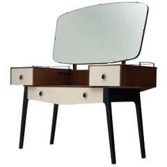 Vintage Imported UK Mid-Century Modern Vanity With Mirror and Drawers