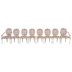Mid-Century Louis XVI Style Dining Chairs in Cut Velvet by Karges - S/8