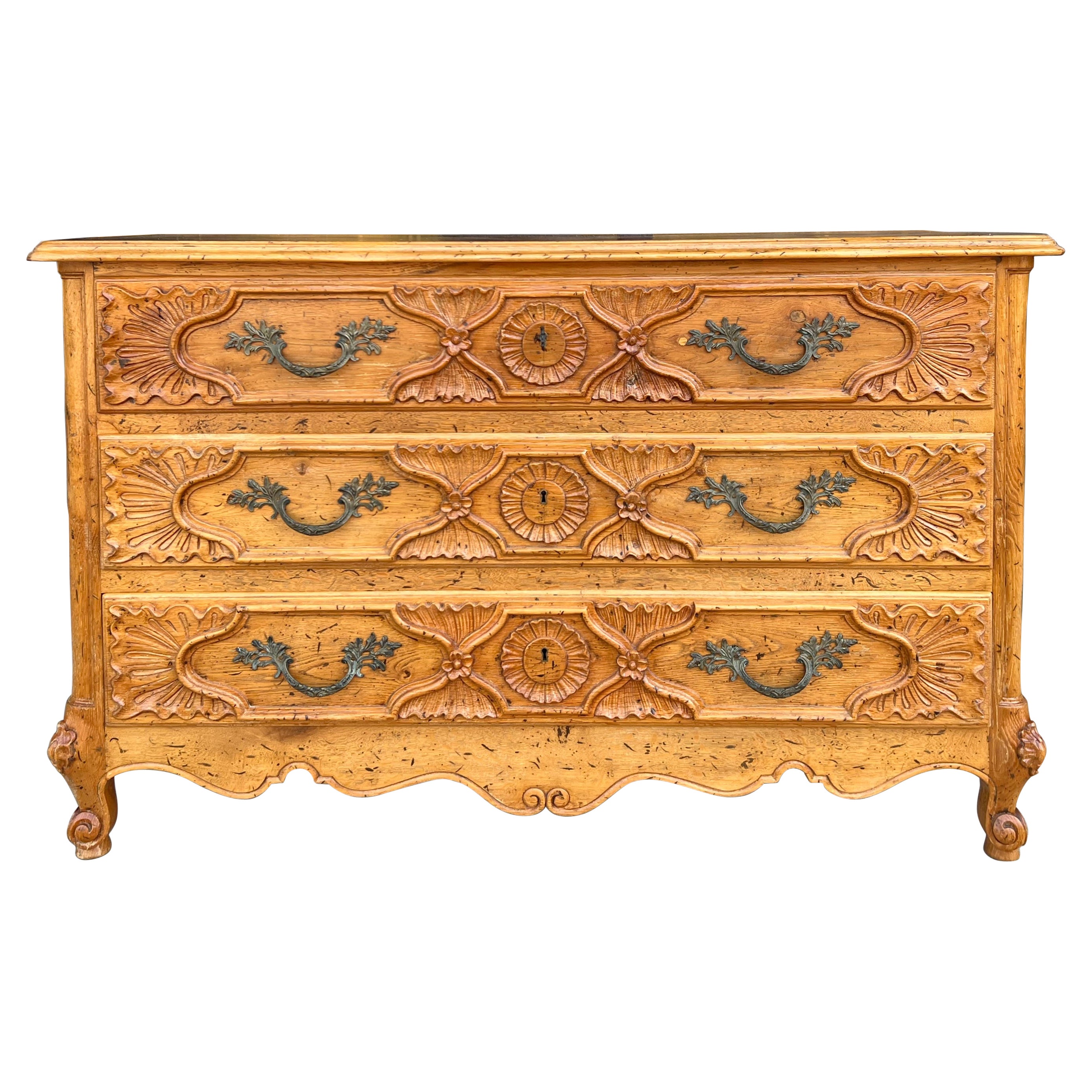 1950s French Louis XIV Style Carved Pine Chest / Commode For Sale