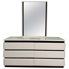Postmodern Rougier High Gloss White Six Drawer Lacquered Modern Dresser with Mir