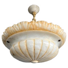 Antique Large & Wonderful Design Hand Carved White Alabaster Pendant Light / Chandelier 