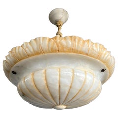 Large & Wonderful Design Hand Carved White Alabaster Pendant Light / Chandelier 