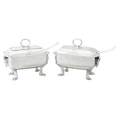 Antique Georgian English Sterling Silver Sauce Tureens with Ladles