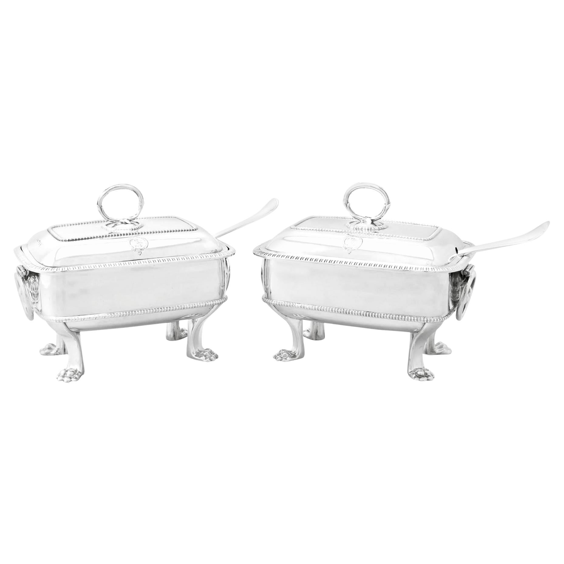Antique Georgian English Sterling Silver Sauce Tureens with Ladles For Sale