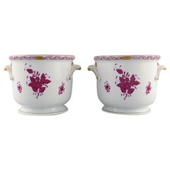 Vintage Herend Chinese Bouquet Raspberry. Two wine coolers in hand-painted porcelain.