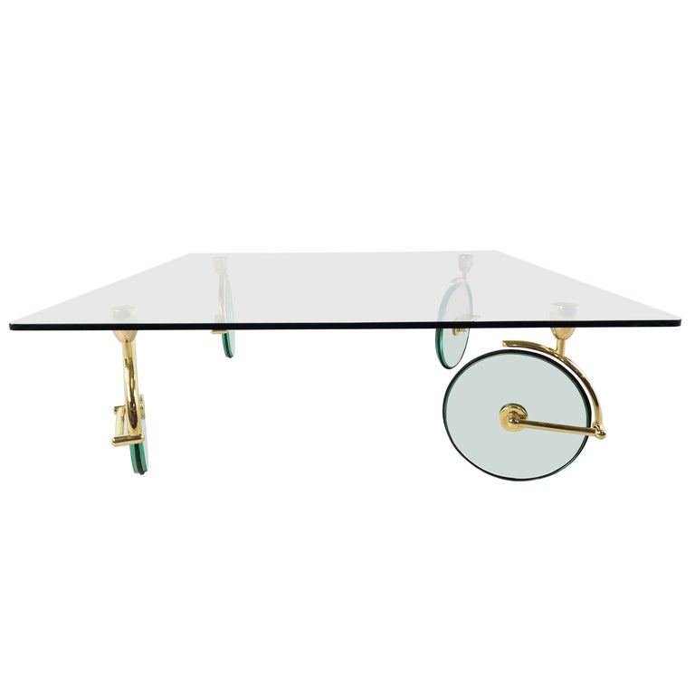 Glass Coffee Table with Wheels, 1980s For Sale at 1stDibs