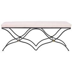 Hand forged Iron Two Seat Belgian Linen Bench 2