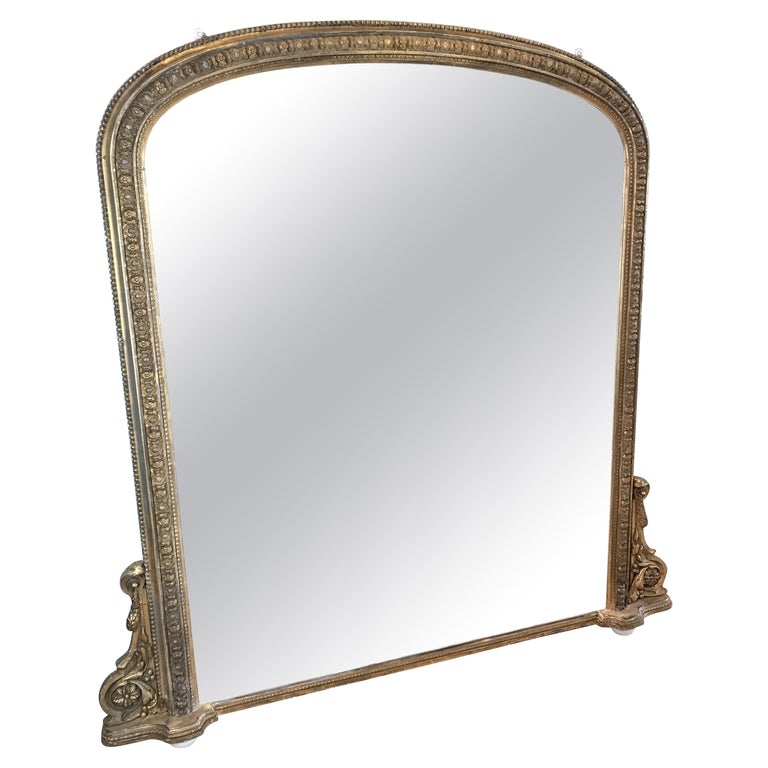 Impressive Gilt 19th English Victorian Archtop Overmantle Mirror. For