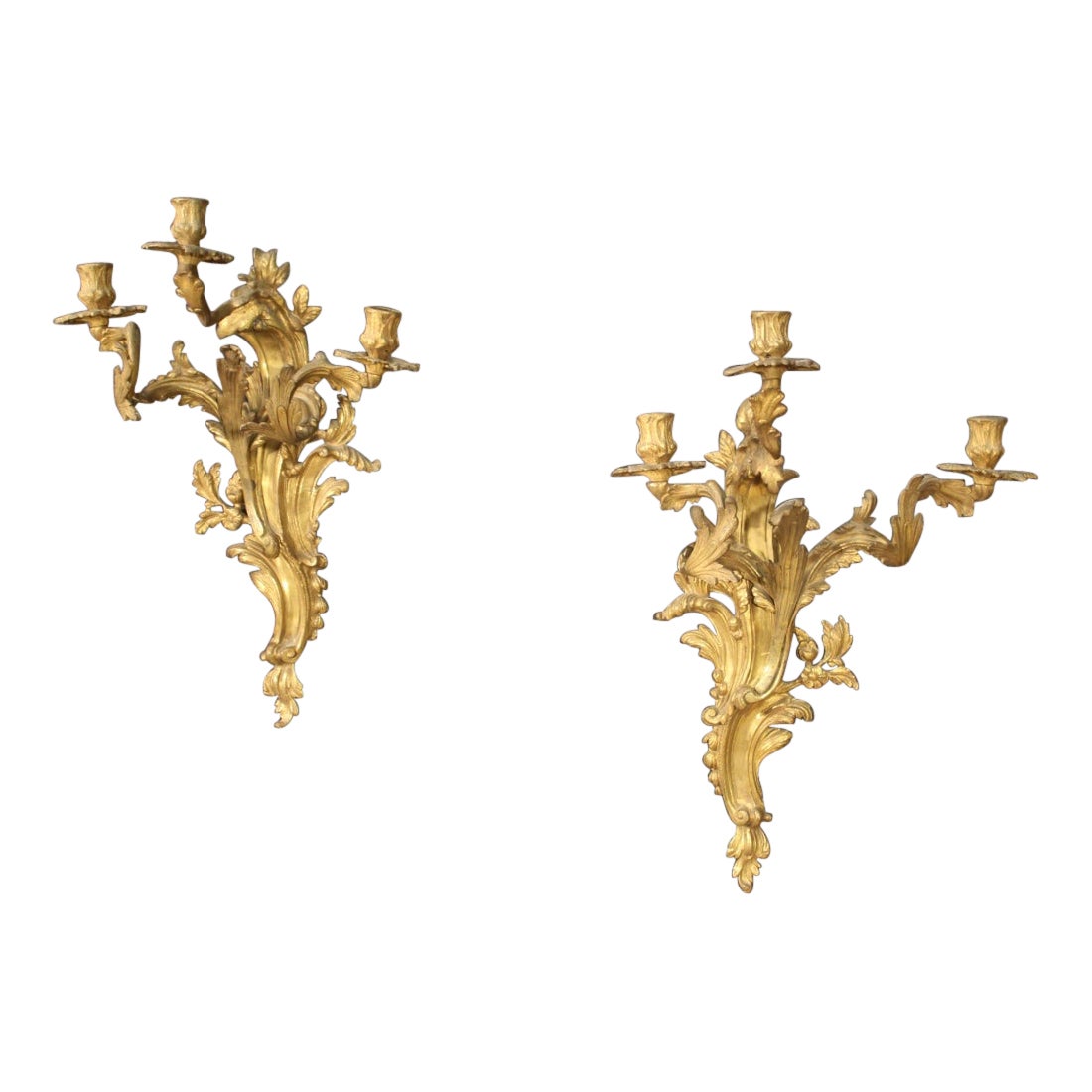 Pair of 20th Century Golden Bronze French Wall Lights, 1950 For Sale