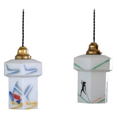 Art Deco, Pair of Glass Pendants, Danish Design, Made in the Early 1900s