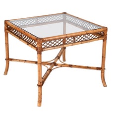Midcentury Vivai del Sud Squared Bamboo Italian Dining Table with Glass Top 1960