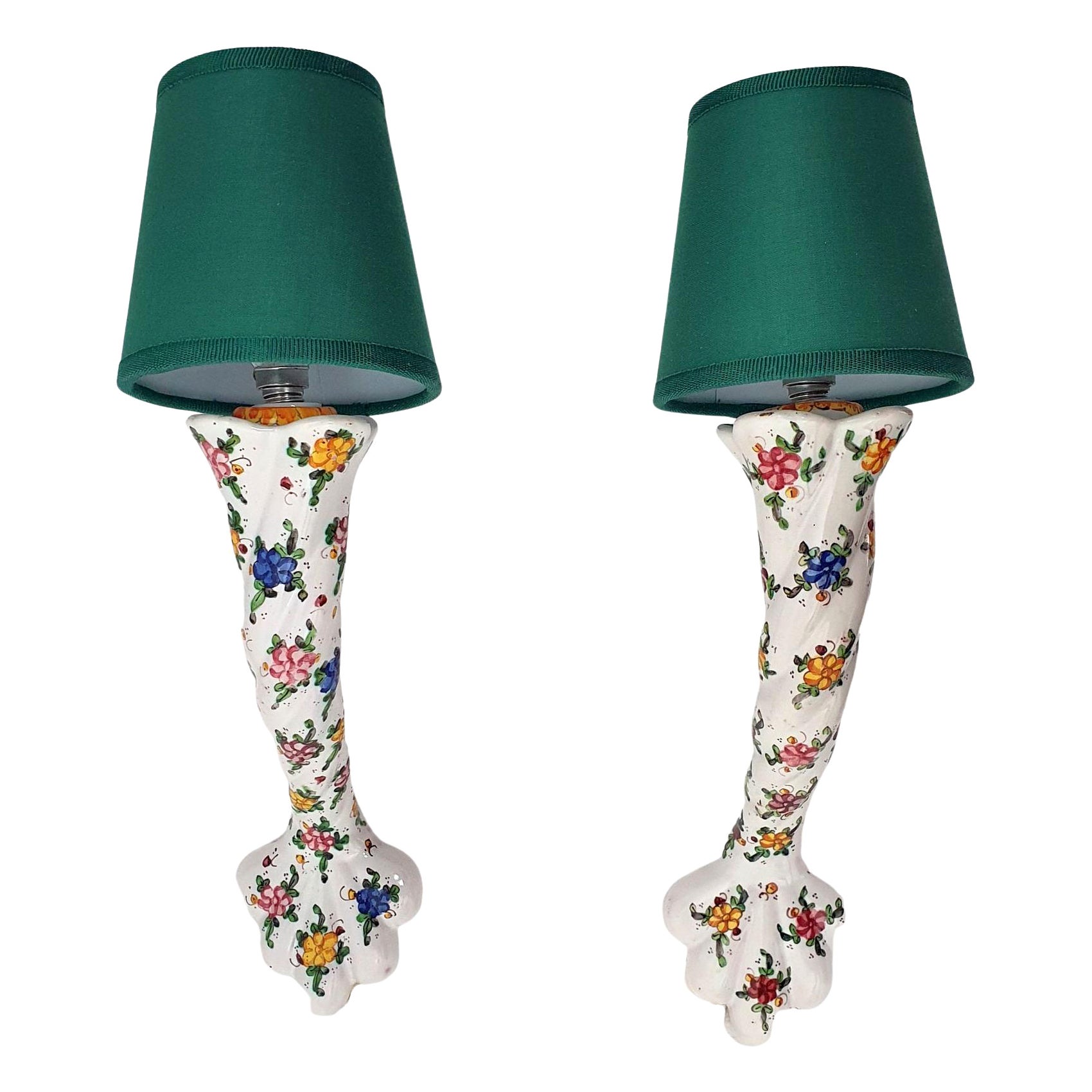 Pair of Ceramic Wall Sconces Biagioli Gubbio Italy circa 1940