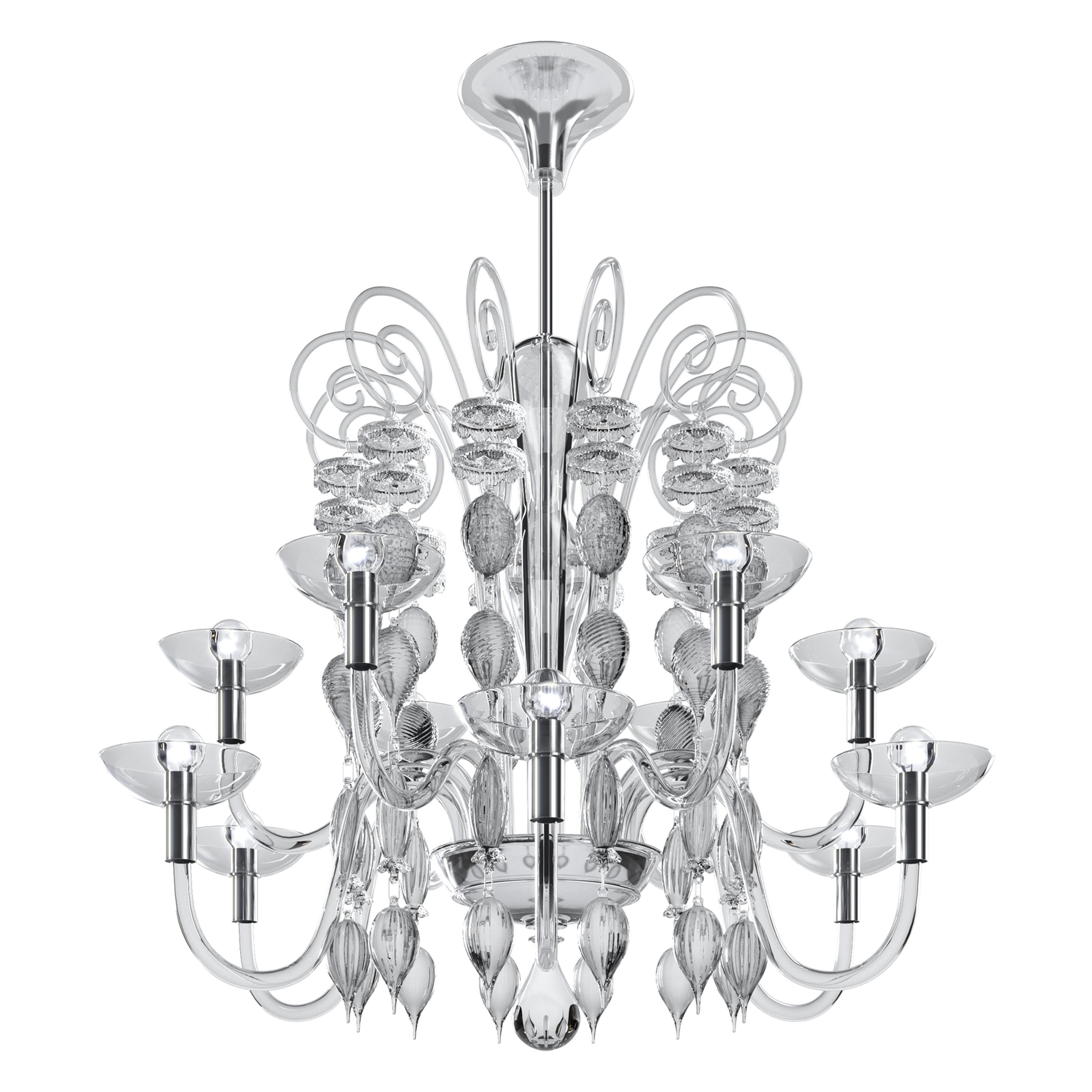 Murano Blown Glass Neoclassic Chandelier Design by Carlo Scarpa Venini Official For Sale
