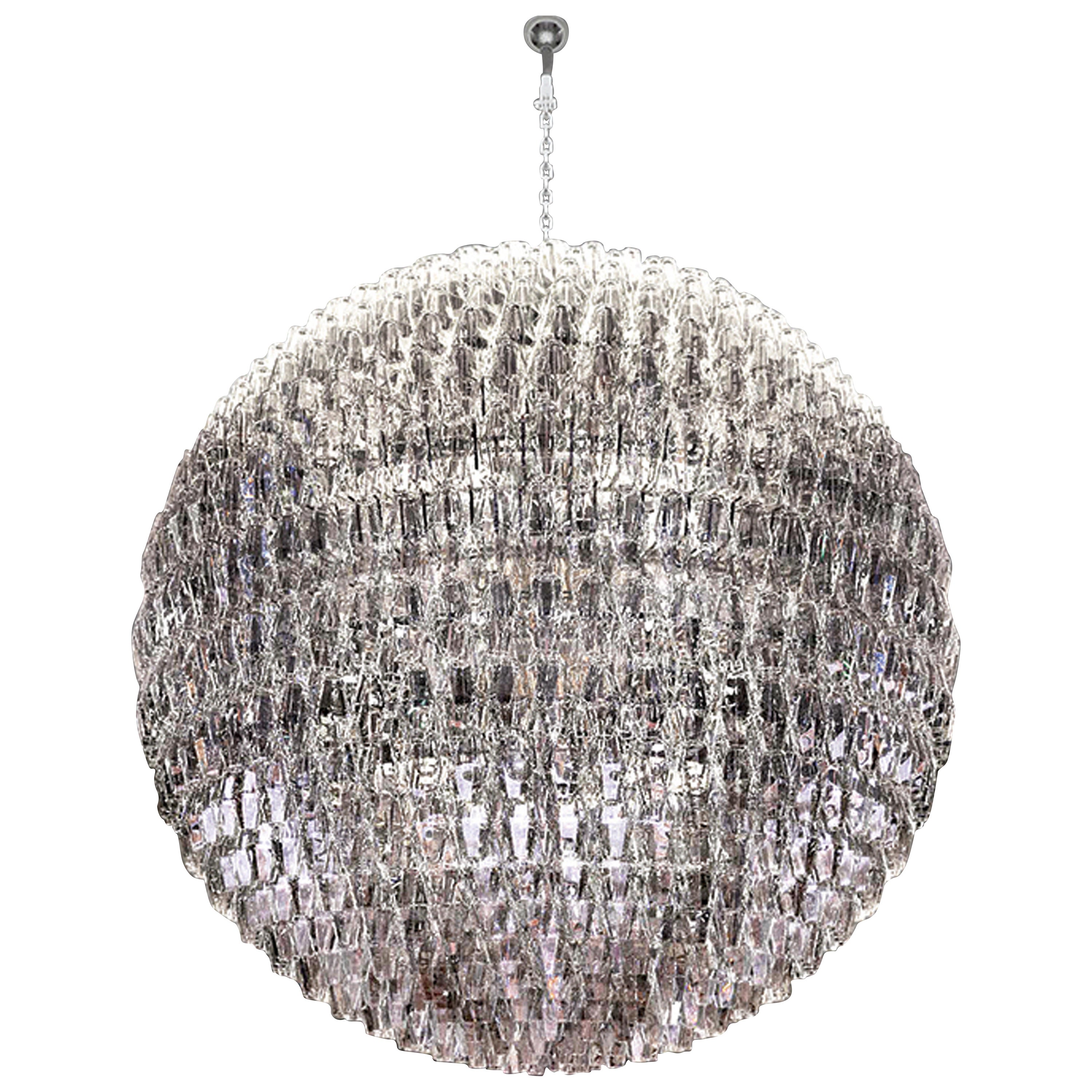 Elegant Contemporary Suspended Murano Blown Glass Crystal Chandelier by Venini   For Sale