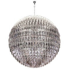 Elegant Contemporary Suspended Murano Blown Glass Crystal Chandelier by Venini  