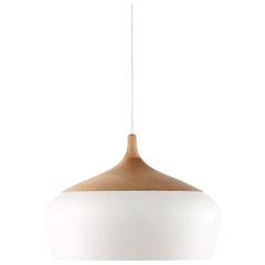 'Coco' Pendant in White Aluminum with Turned Victorian Ash Wood Top by Coco Flip