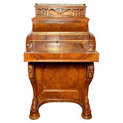 Antique English Burled Walnut Mechanical Davenport Desk, Circa 1860