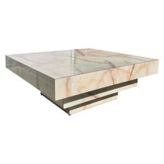 1970s Faux Marbled Laminate Tiered Coffee Table in Beige Color-Ways