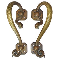 Rare Pair French Art Deco Snake Door Handles Edgar Brandt Chereut Bronze, 1920s