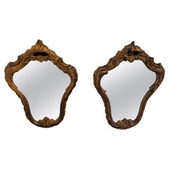 Pair of Antique Italian Carved Gilded Wood Mirrors