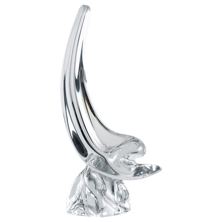 Crystal Glass Dolphin Sculpture by Daum France, 1960s For Sale