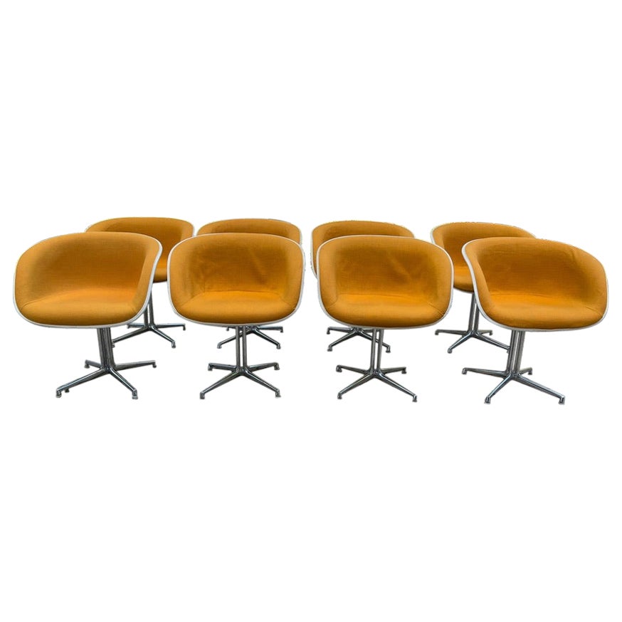 Set von 8 Herman Miller La Fonda Sesseln mit orangefarbenem Stoff, ca. 1970er Jahre