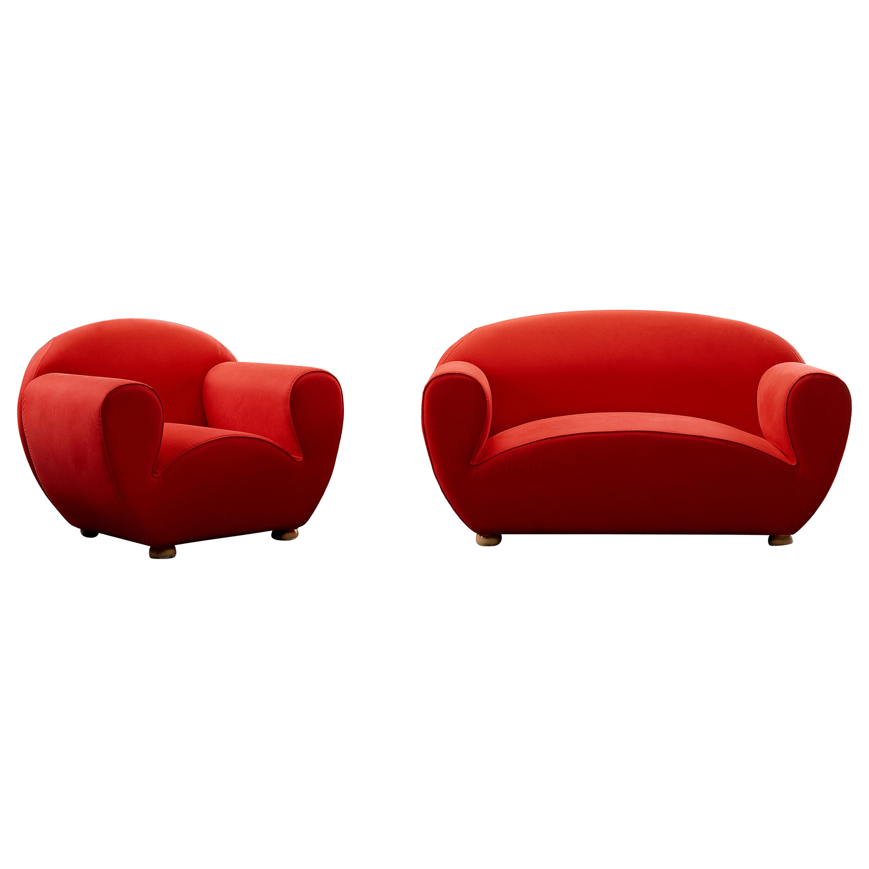 Giovannetti, Modern 90s Style Armchair and Sofa L'agostina by Barbero & Navone For Sale