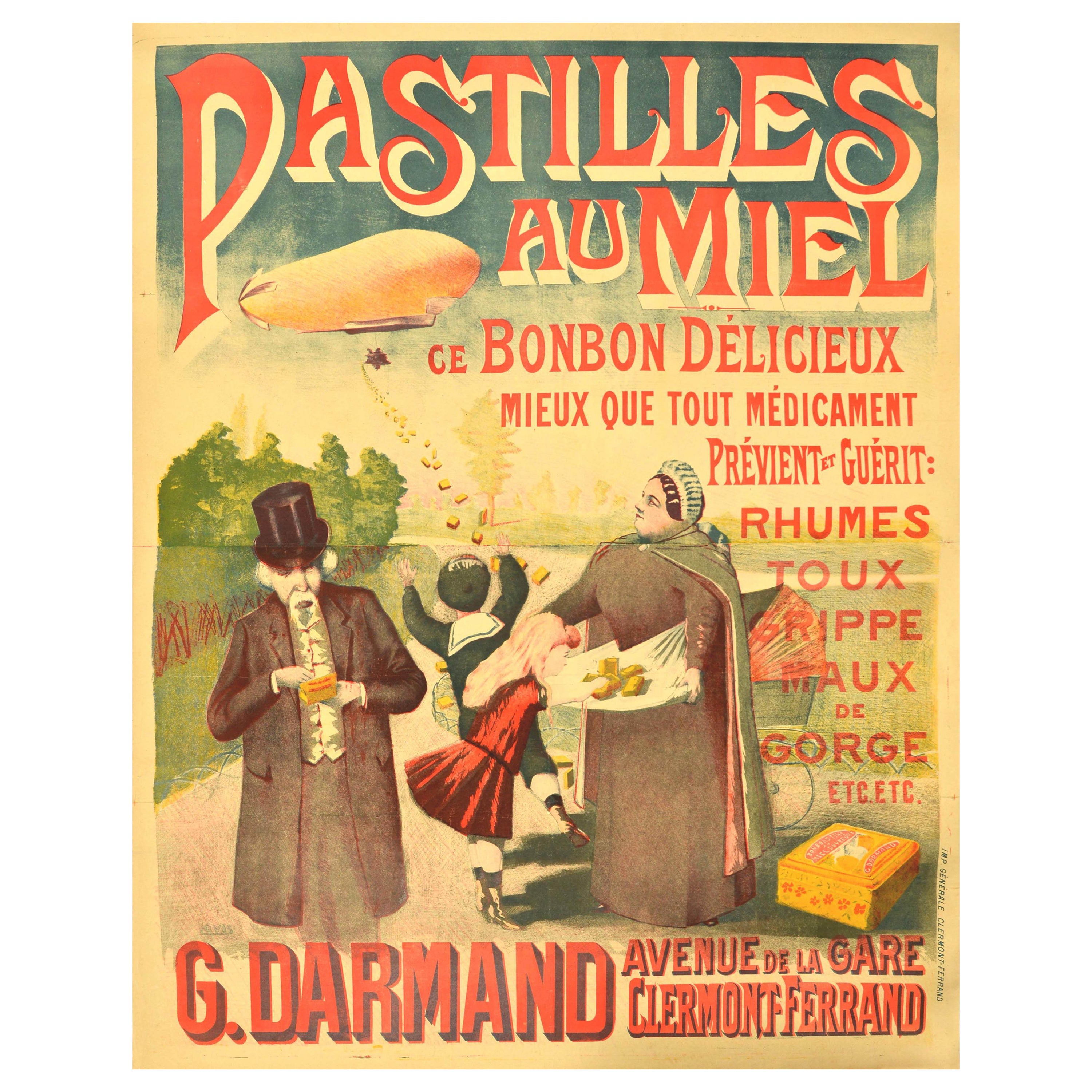 Original Antike Werbeplakat Pastilles Au Miel Honey Lutschtabletten Süßigkeiten im Angebot