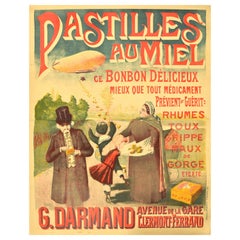 Original Antike Werbeplakat Pastilles Au Miel Honey Lutschtabletten Süßigkeiten