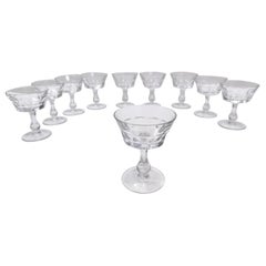 Retro Postmodern Set of 10 Baccarat Crystal Champagne Coupes, France