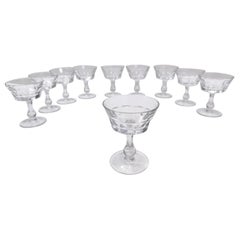 Vintage Postmodern Set of 10 Baccarat Crystal Champagne Coupes, France