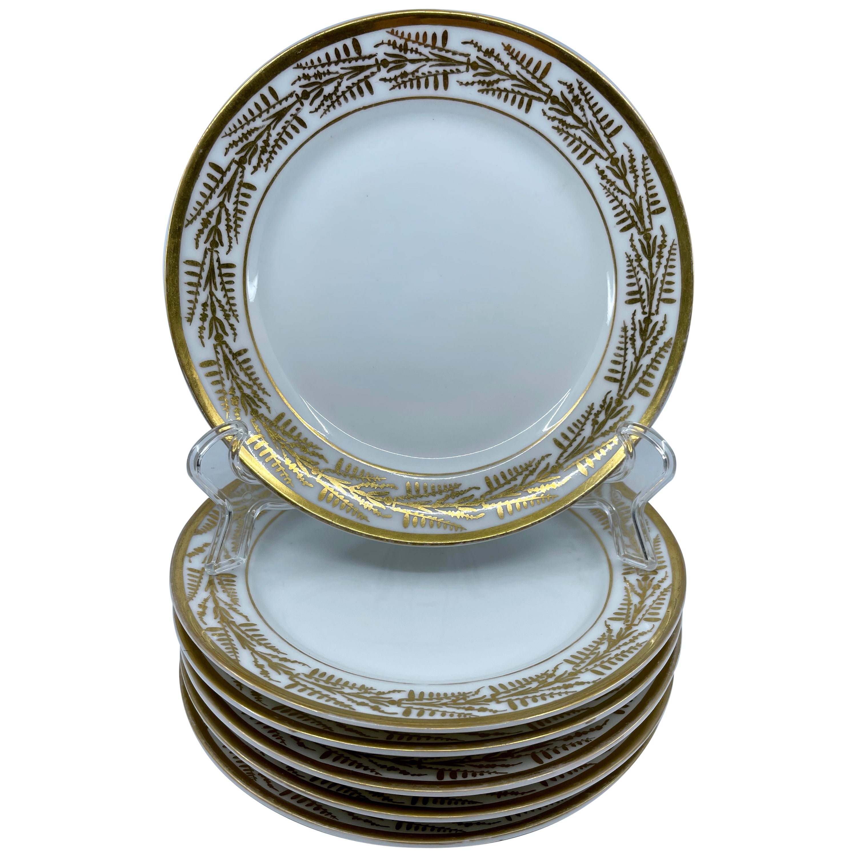 Set of Six White and Gold Empire Plates For Sale