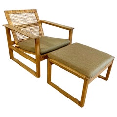 Børge Mogensen 2254 Oak Sled Lounge Chair and Ottoman in Cane (chaise longue et pouf en chêne)