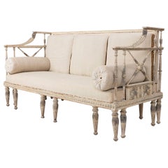 19th c. Swedish Gustavian Sofa Bench with Egyptian Carvings in Original Paint