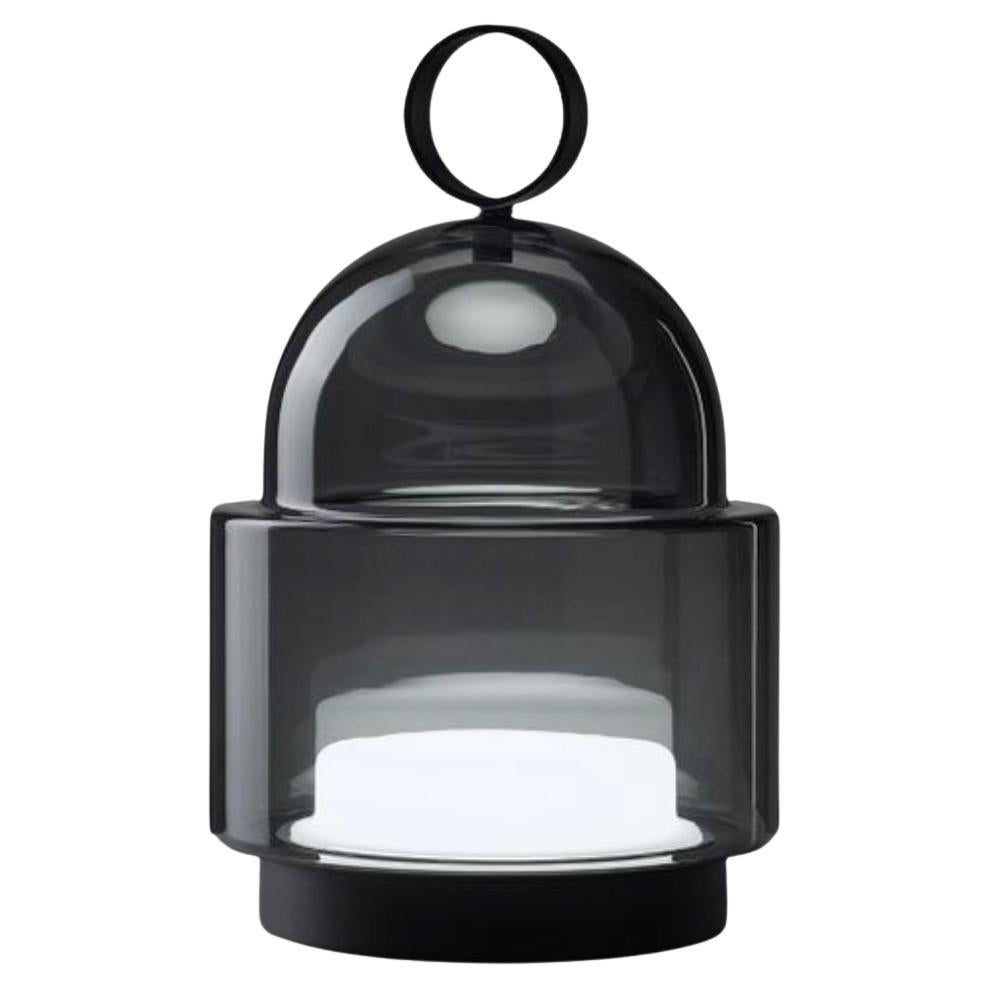 Small 'Dome Nomad' Blown Smoke Grey Glass Rechargeable Lamp in Black for Brokis
