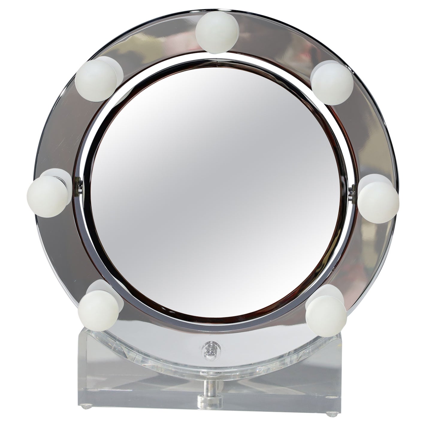 Charles Hollis Jones Lucite and Chrome Makeup Mirror with Magnifying Feature For Sale