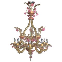 Three Tier Clear Icey Leaves Murano Chandelier