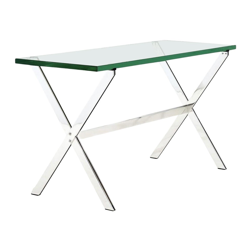 Mesa consola Florence Knoll con base en X de cromo y cristal, 1960 en venta