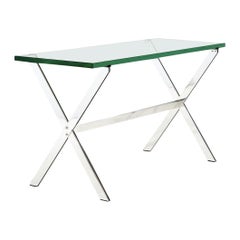 Florence Knoll Konsolentisch mit X-Fuß aus Chrom und Glas, 1960
