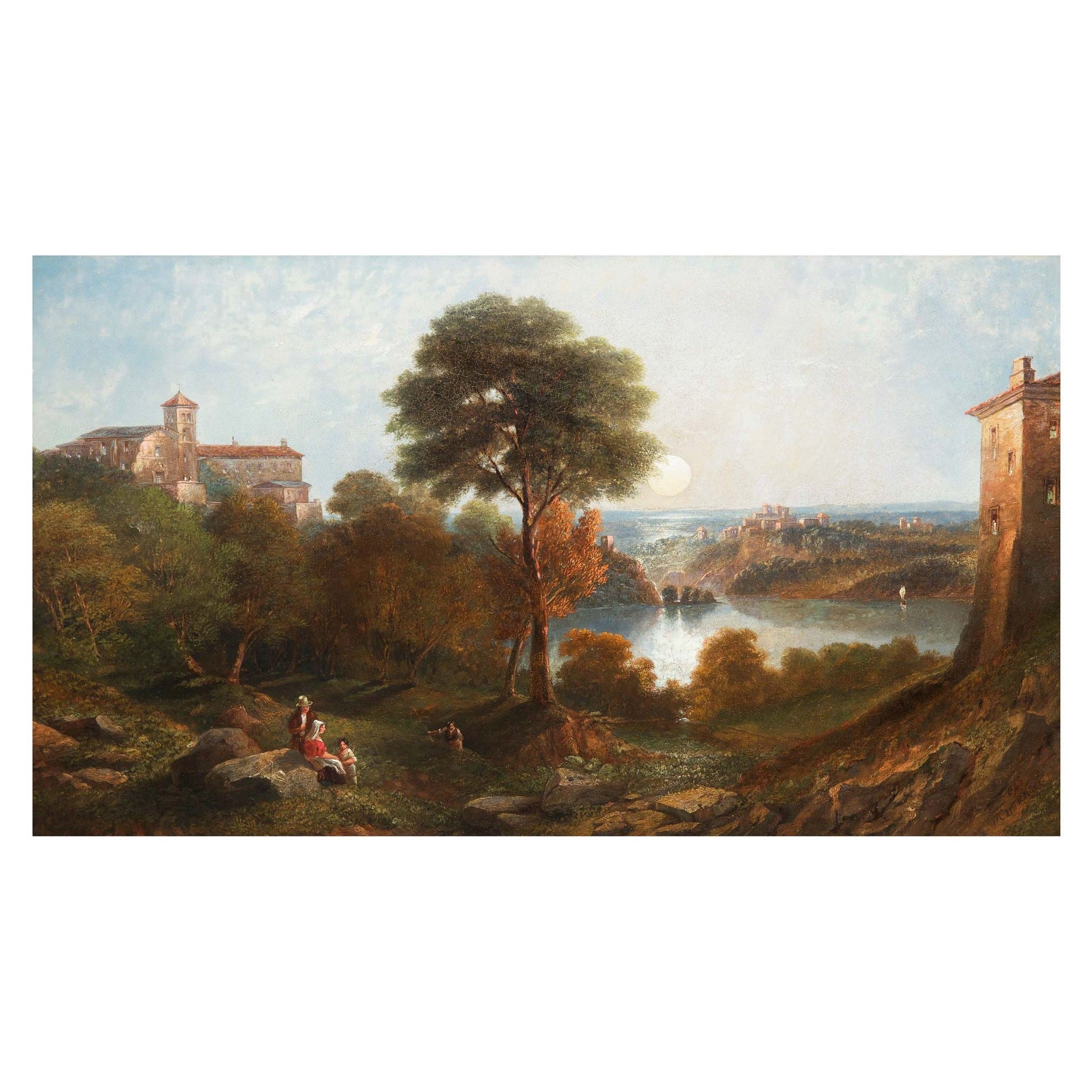 Antique English Painting “Lake Nemi, Italy” '1865' by John Wilson Carmichael For Sale
