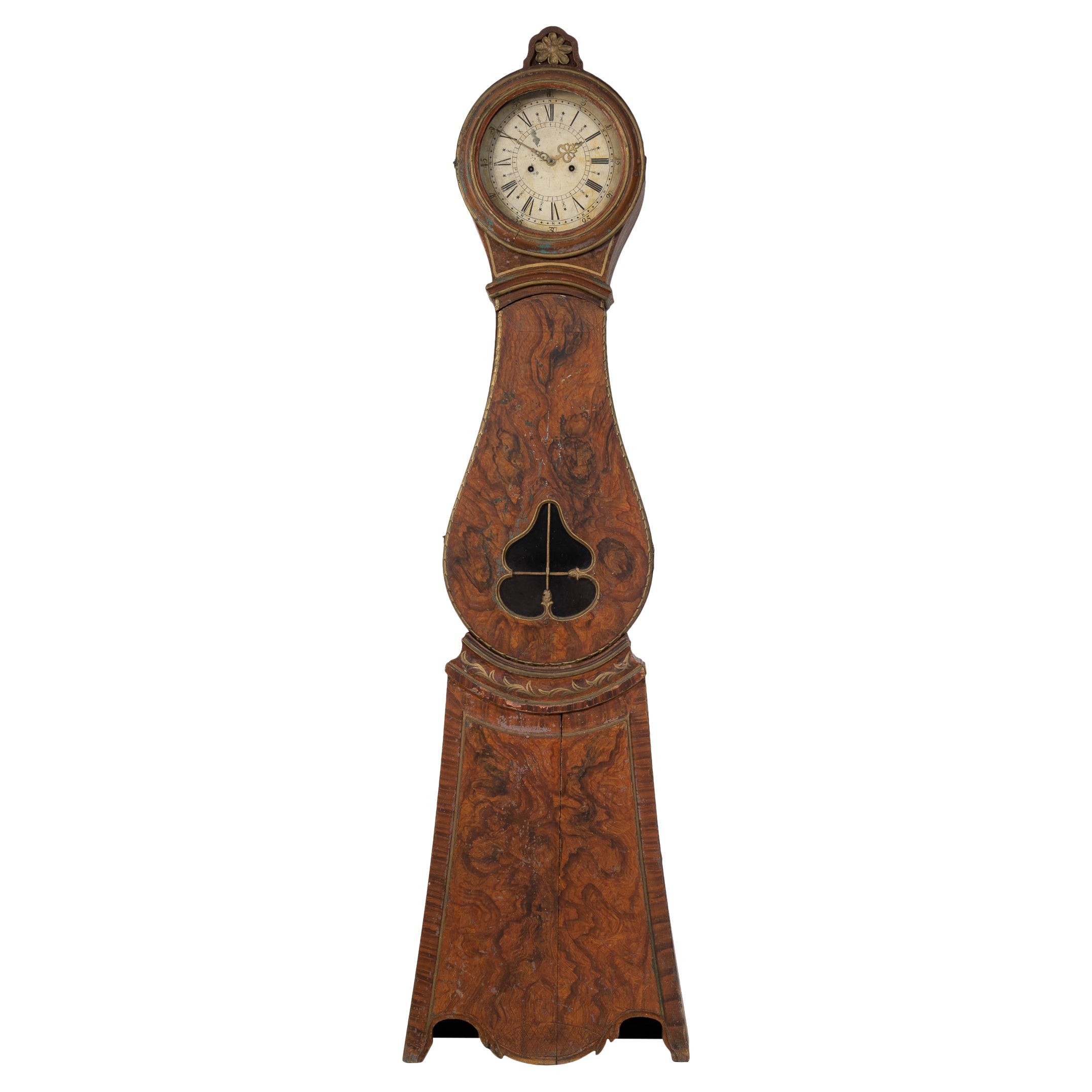 Genuine Unusual Antique Northern Swedish Faux Paint Long Case Clock